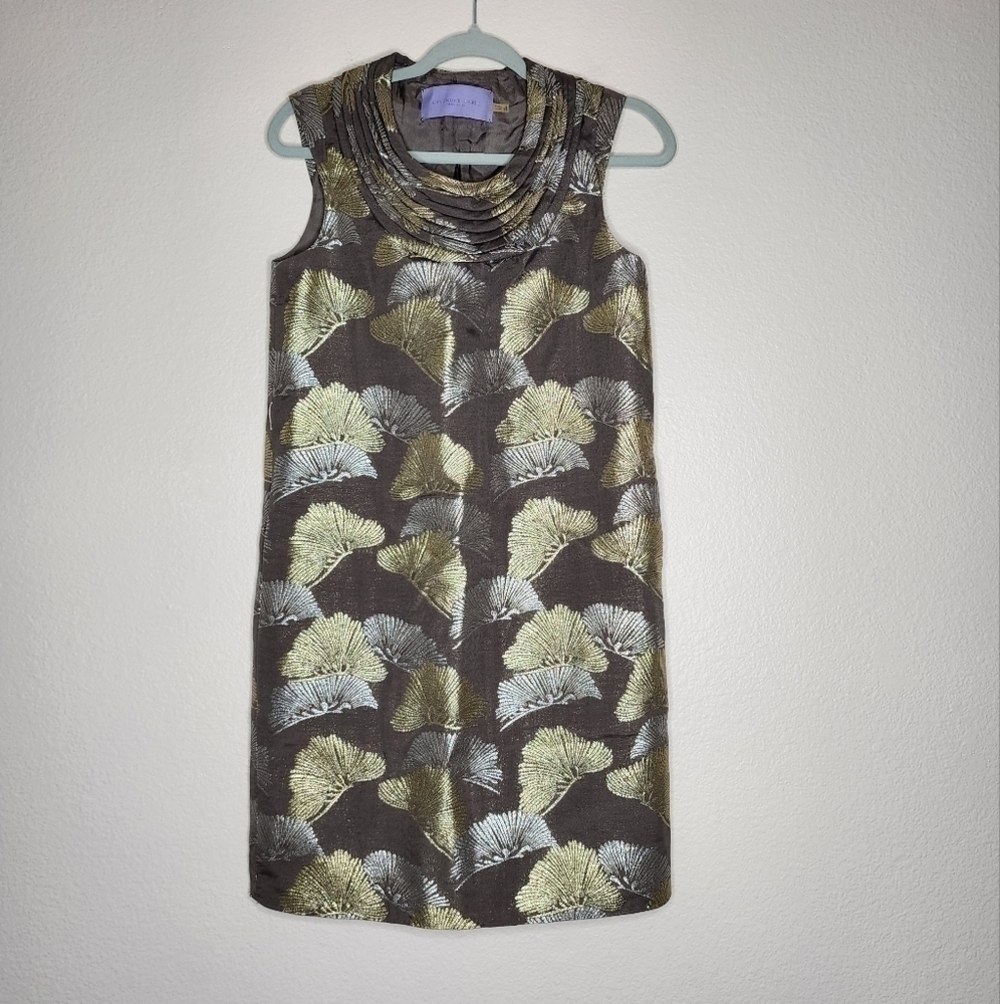 Vera Wang Lavendar Label Chocolate Metallic Cowl Neck Sheath Dress 2